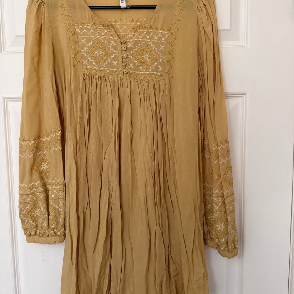 Women’s Embroidered Long Sleeve Dress - Mustard